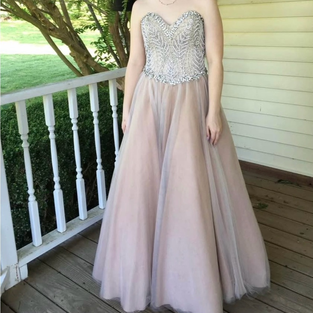 Bejeweled Corset Style Princess Dress - Mauve Pink with Silver and White Accents